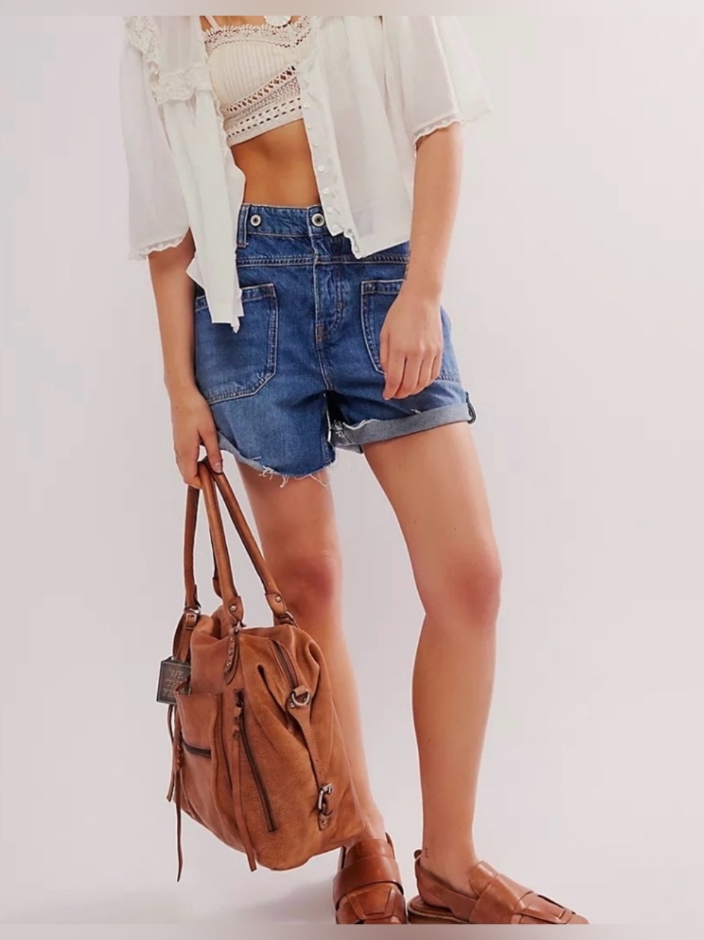 We The Free Palmer Dark Blue High-Rise Denim Shorts